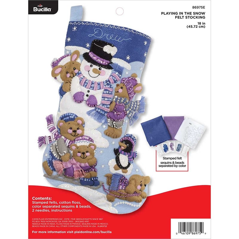 Bucilla 86975E Felt Stocking KIT, Playing in The Snow - Image 1